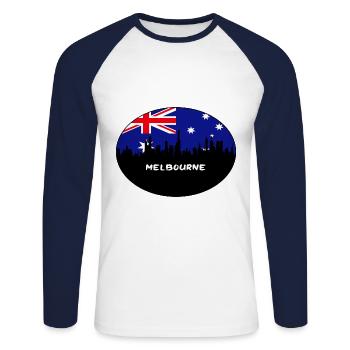 Melbourne Australie Drapeau Skyline Voyage Silhouette - T-shirt baseball manches longues Homme - blanc/marine - Devant - Nik (191cm)