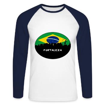 Fortaleza Brazil Flag Skyline Silhouette Travel - Unisex Long Sleeve Baseball T-Shirt - white/navy - Front - Nik (191cm)