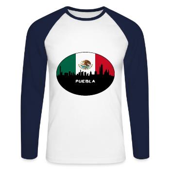 Puebla Mexico Flag Skyline Silhouette Travel - Unisex Long Sleeve Baseball T-Shirt - white/navy - Front - Nik (191cm)