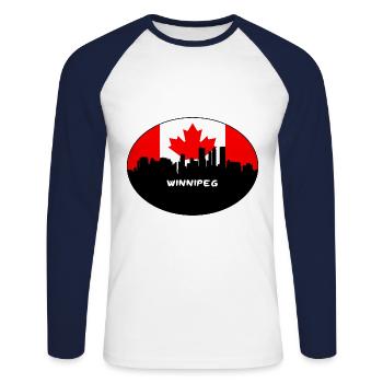 Winnipeg Canada Flag Skyline Silhouette Travel - Unisex Long Sleeve Baseball T-Shirt - white/navy - Front - Nik (191cm)