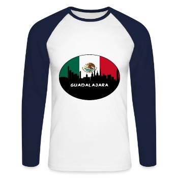 Guadalajara Mexique Drapeau Skyline Voyage Silhouette - T-shirt baseball manches longues Homme - blanc/marine - Devant - Nik (191cm)