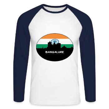Bangalore Inde Drapeau Skyline Voyage Silhouette - T-shirt baseball manches longues Homme - blanc/marine - Devant - Nik (191cm)