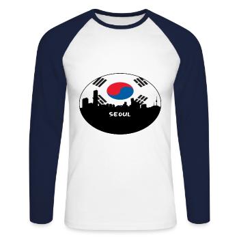Séoul Corée du Sud Drapeau Skyline Silhouette Travel - T-shirt baseball manches longues Homme - blanc/marine - Devant - Nik (191cm)