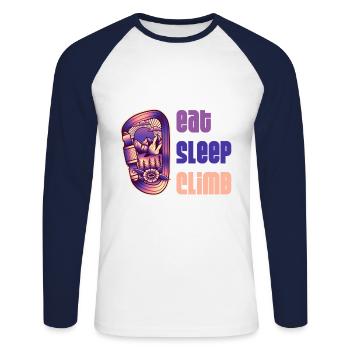 Eat sleep climb passion climbing mountain climbing - Unisex Long Sleeve Baseball T-Shirt - white/navy - Front - Nik (191cm)