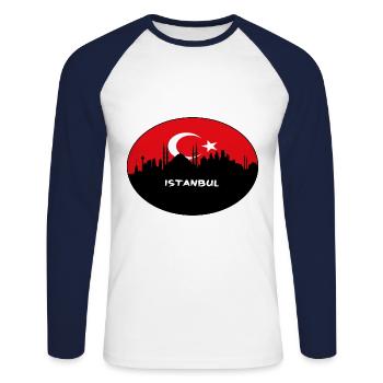 Istanbul Turkey Flag Skyline Silhouette Travel - Unisex Long Sleeve Baseball T-Shirt - white/navy - Front - Nik (191cm)