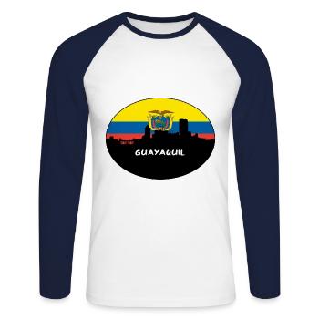 Guayaquil Équateur Drapeau Skyline Silhouette Travel - T-shirt baseball manches longues Homme - blanc/marine - Devant - Nik (191cm)