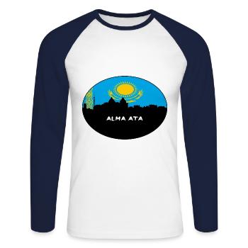 Alma Ata Kasachstan Flagge Skyline Silhouette Reisen - Unisex Baseballshirt langarm - Weiß/Navy - Vorne - Nik (191cm)