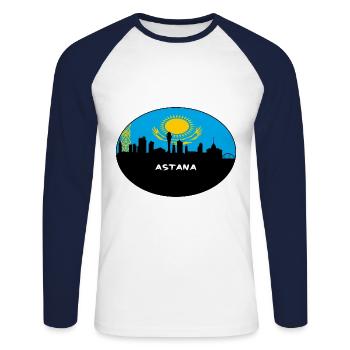 Astana Kazakhstan Drapeau Skyline Voyage Silhouette - T-shirt baseball manches longues Homme - blanc/marine - Devant - Nik (191cm)