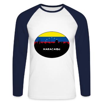 Maracaibo Venezuela Drapeau Skyline Voyage Silhouette - T-shirt baseball manches longues Homme - blanc/marine - Devant - Nik (191cm)