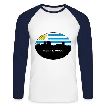 Montevideo-Uruguay-Flaggen-Skyline-Schattenbild-Reise - Unisex Baseballshirt langarm - Weiß/Navy - Vorne - Nik (191cm)
