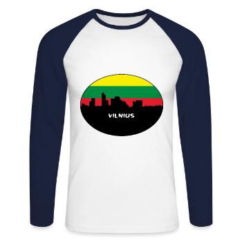 Vilnius Lituanie Drapeau Skyline Voyage Silhouette - T-shirt baseball manches longues Homme - blanc/marine - Devant - Nik (191cm)