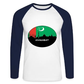 Aschgabat Turkmenistan-Flaggen-Skyline-Schattenbild Trav - Unisex Baseballshirt langarm - Weiß/Navy - Vorne - Nik (191cm)