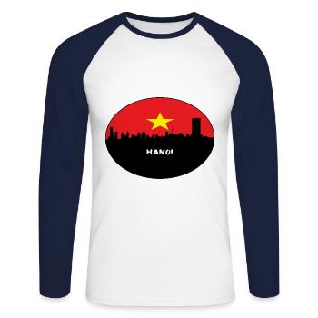 Hanoi Vietnam Drapeau Skyline Voyage Silhouette - T-shirt baseball manches longues Homme - blanc/marine - Devant - Nik (191cm)