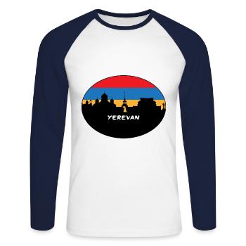 Erevan Arménie Drapeau Skyline Silhouette Travel - T-shirt baseball manches longues Homme - blanc/marine - Devant - Nik (191cm)
