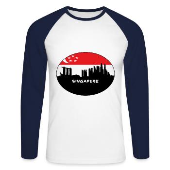 singapour, singapour, drapeau, horizon, silhouette, voyage - T-shirt baseball manches longues Homme - blanc/marine - Devant - Nik (191cm)