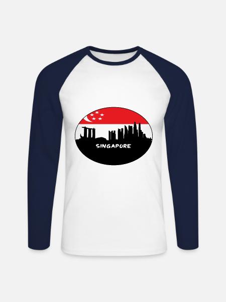 Singapur Singapur-Flaggen-Skyline-Schattenbild-Reise - Unisex Baseballshirt langarm - Weiß/Navy