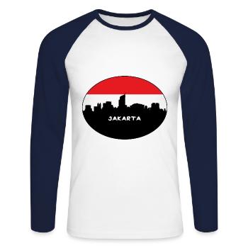 Jakarta Indonésie Drapeau Skyline Silhouette Travel - T-shirt baseball manches longues Homme - blanc/marine - Devant - Nik (191cm)