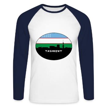 Tachkent Ouzbékistan Drapeau Skyline Voyage Silhouette - T-shirt baseball manches longues Homme - blanc/marine - Devant - Nik (191cm)