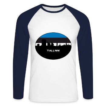 Tallinn Estland Flagge Skyline Silhouette Reisen - Unisex Baseballshirt langarm - Weiß/Navy - Vorne - Nik (191cm)