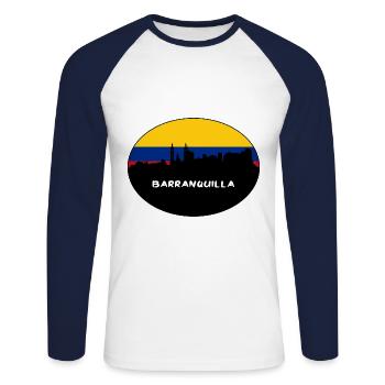 Barranquilla Kolumbien Flagge Skyline Silhouette Trav - Unisex Baseballshirt langarm - Weiß/Navy - Vorne - Nik (191cm)