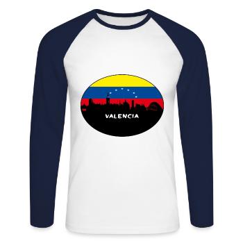Valence Venezuela Drapeau Skyline Voyage Silhouette - T-shirt baseball manches longues Homme - blanc/marine - Devant - Nik (191cm)