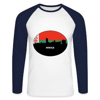 Minsk Weißrussland Flagge Skyline Silhouette Reisen - Unisex Baseballshirt langarm - Weiß/Navy - Vorne - Nik (191cm)