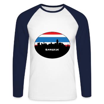 bangkok, thaïlande, drapeau, horizon, silhouette, voyage - T-shirt baseball manches longues Homme - blanc/marine - Devant - Nik (191cm)