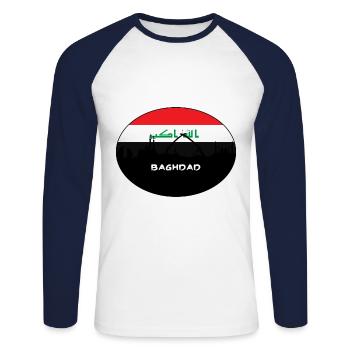 Baghdad Iraq Flag Skyline Silhouette Travel - Unisex Long Sleeve Baseball T-Shirt - white/navy - Front - Nik (191cm)