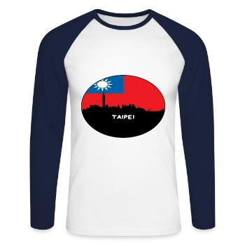 Taipei Taiwan Drapeau Skyline Voyage Silhouette - T-shirt baseball manches longues Homme - blanc/marine - Devant - Nik (191cm)