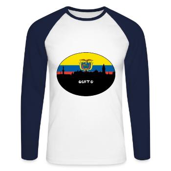 Quito Equador Flag Skyline Silhouette Reisen - Unisex Baseballshirt langarm - Weiß/Navy - Vorne - Nik (191cm)