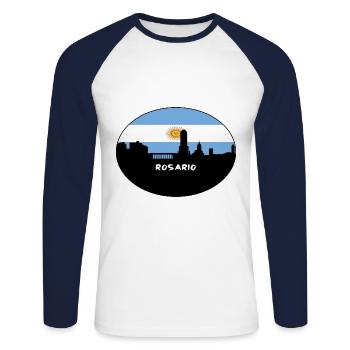Rosario Argentine Drapeau Skyline Voyage Silhouette - T-shirt baseball manches longues Homme - blanc/marine - Devant - Nik (191cm)