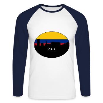 Cali Kolumbien Flagge Skyline Silhouette Reisen - Unisex Baseballshirt langarm - Weiß/Navy - Vorne - Nik (191cm)