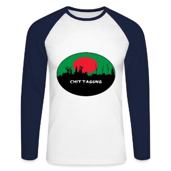 Chittagong Bangladesch Flaggen-Skyline-Schattenbild Trav - Unisex Baseballshirt langarm - Weiß/Navy - Vorne - Nik (191cm)