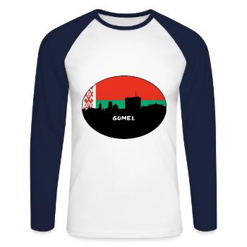 Gomel Belarus Flag Skyline Silhouette Travel - Unisex Long Sleeve Baseball T-Shirt - white/navy - Front - Nik (191cm)