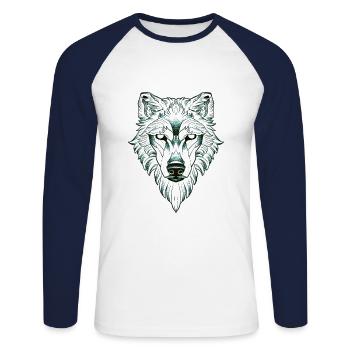 Symmetrical wolf dotwork - Unisex Long Sleeve Baseball T-Shirt - white/navy - Front - Nik (191cm)