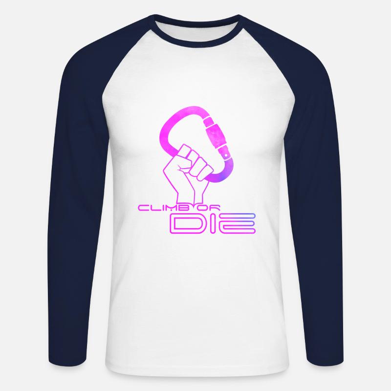 Klettern oder sterben! - Unisex Baseballshirt langarm - Weiß/Navy