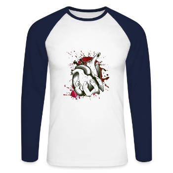 Coeur dans la main sketch splash - T-shirt baseball manches longues Homme - blanc/marine - Devant - Nik (191cm)