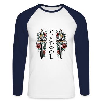 Double dague composition floral colorée old-school - T-shirt baseball manches longues Homme - blanc/marine - Devant - Nik (191cm)