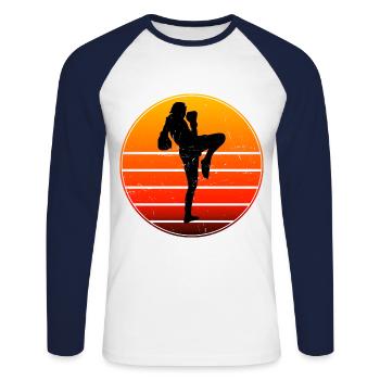 Muay Thai Boxing Hommes Thai Boxer Femmes - T-shirt baseball manches longues Homme - blanc/marine - Devant - Nik (191cm)