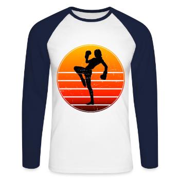 Boxe Kickboxing Homme Boxe Kickboxeur - T-shirt baseball manches longues Homme - blanc/marine - Devant - Nik (191cm)