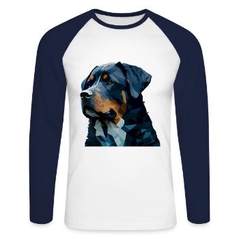 Cute Rottweiler Dog Breed Head Cartoon - Unisex Long Sleeve Baseball T-Shirt - white/navy - Front - Nik (191cm)