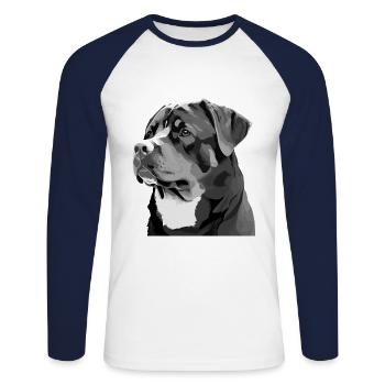 Mignon Rottweiler Dog Breed Head Cartoon - T-shirt baseball manches longues Homme - blanc/marine - Devant - Nik (191cm)