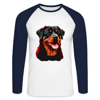 Rottweiler Dog Breed Head Cartoon Illustration - Unisex Long Sleeve Baseball T-Shirt - white/navy - Front - Nik (191cm)