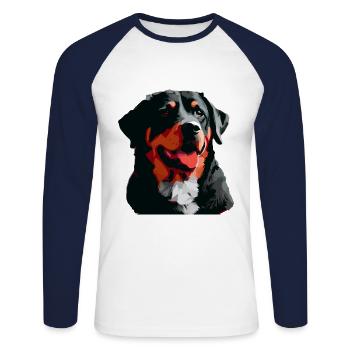 Rottweiler Dog Breed Head Cartoon Illustration - Unisex Long Sleeve Baseball T-Shirt - white/navy - Front - Nik (191cm)