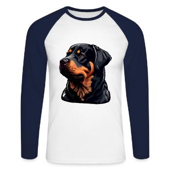 Rottweiler Hunderasse Gesicht Cartoon Illustration - Unisex Baseballshirt langarm - Weiß/Navy - Vorne - Nik (191cm)