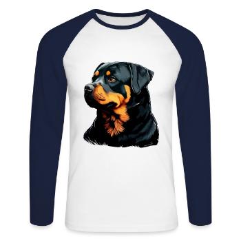 Rottweiler Hunderasse Gesicht Cartoon Illustration - Unisex Baseballshirt langarm - Weiß/Navy - Vorne - Nik (191cm)