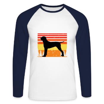 Ariege Pointer Hund Lover Silhouette Vintage Sonnenuntergang - Unisex Baseballshirt langarm - Weiß/Navy - Vorne - Nik (191cm)