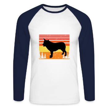 Australischer Cattle Hund Liebe Silhouette Retro Sonnenuntergang - Unisex Baseballshirt langarm - Weiß/Navy - Vorne - Nik (191cm)