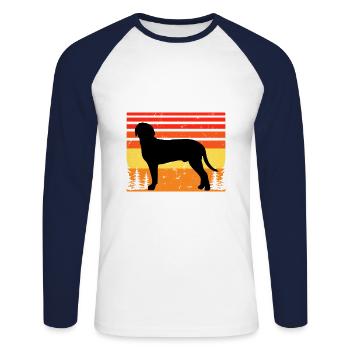 Chien de chasse autrichien noir et bronzé Silhouette Rétro - T-shirt baseball manches longues Homme - blanc/marine - Devant - Nik (191cm)