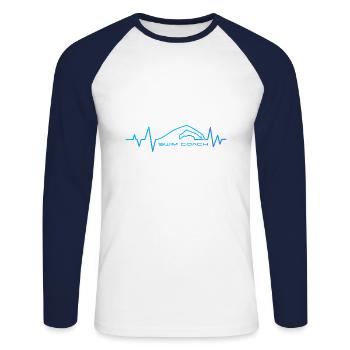 Swim coach heartbeat single line art - T-shirt baseball manches longues Homme - blanc/marine - Devant - Nik (191cm)